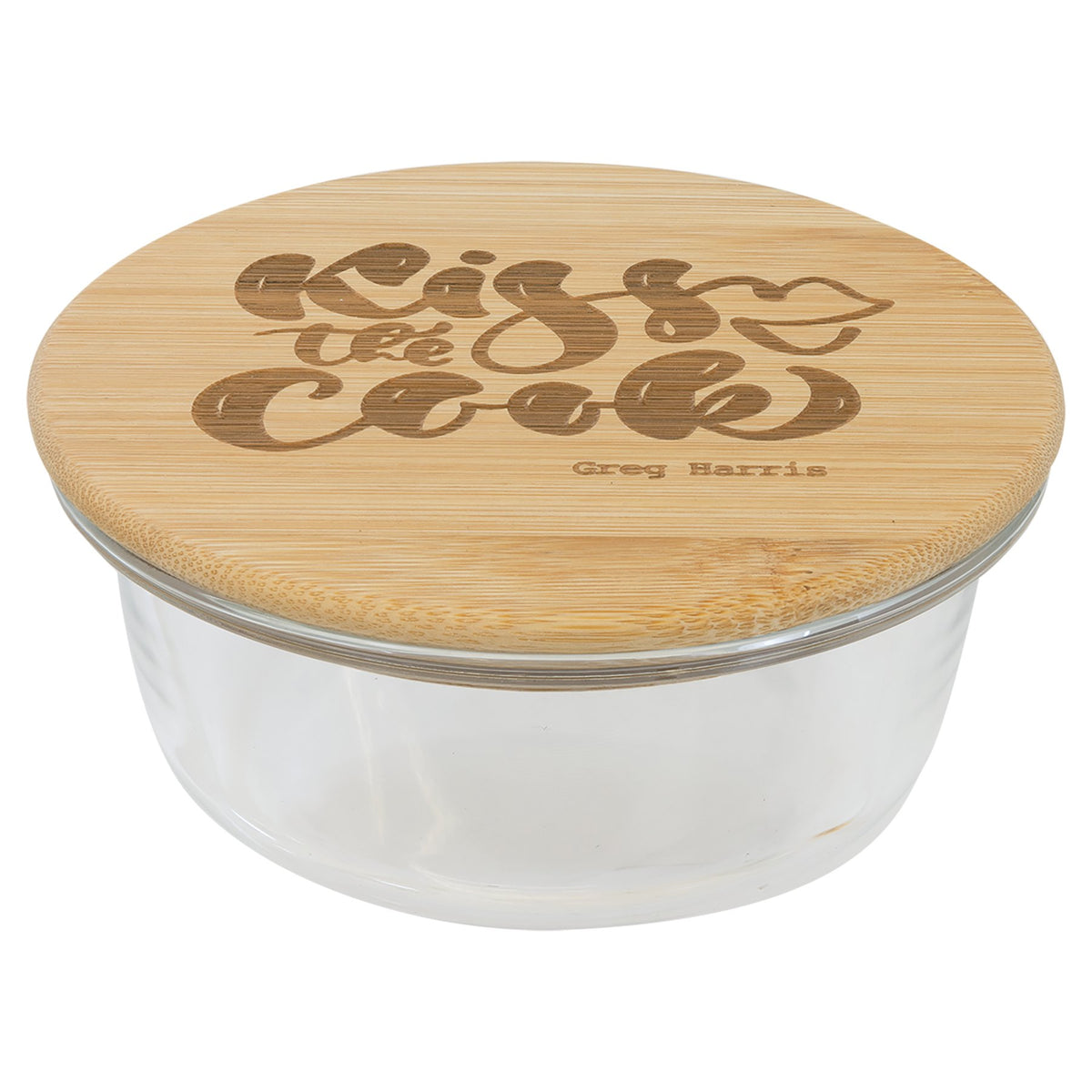 Engraved Round Glass Container with Bamboo Lid - 13 oz