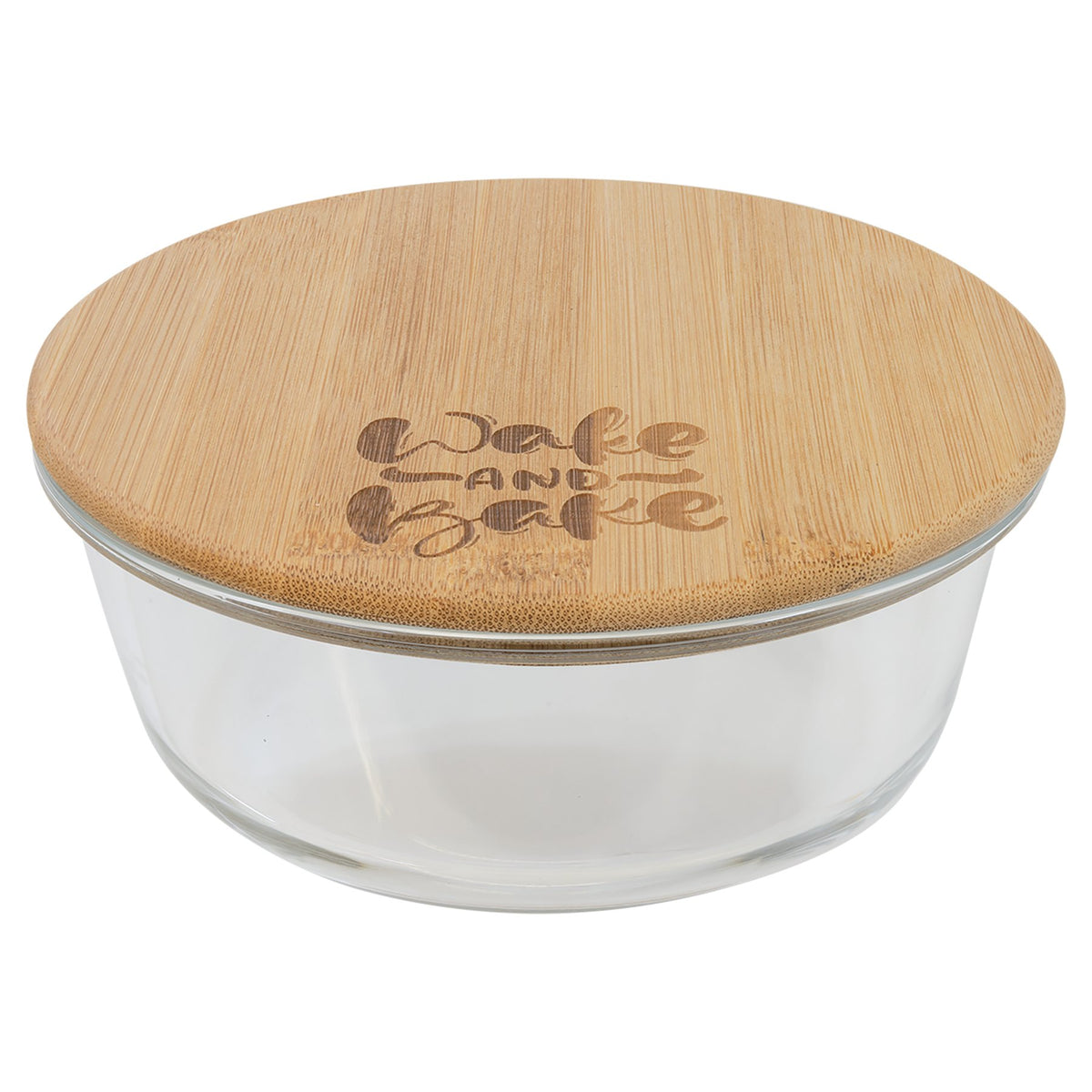 Engraved Round Glass Container with Bamboo Lid - 32 oz