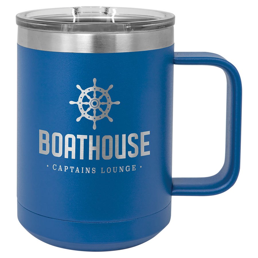 Engraved Polar Camel 15 oz Vacuum Insulated Mug with Slider Lid - Royal Blue