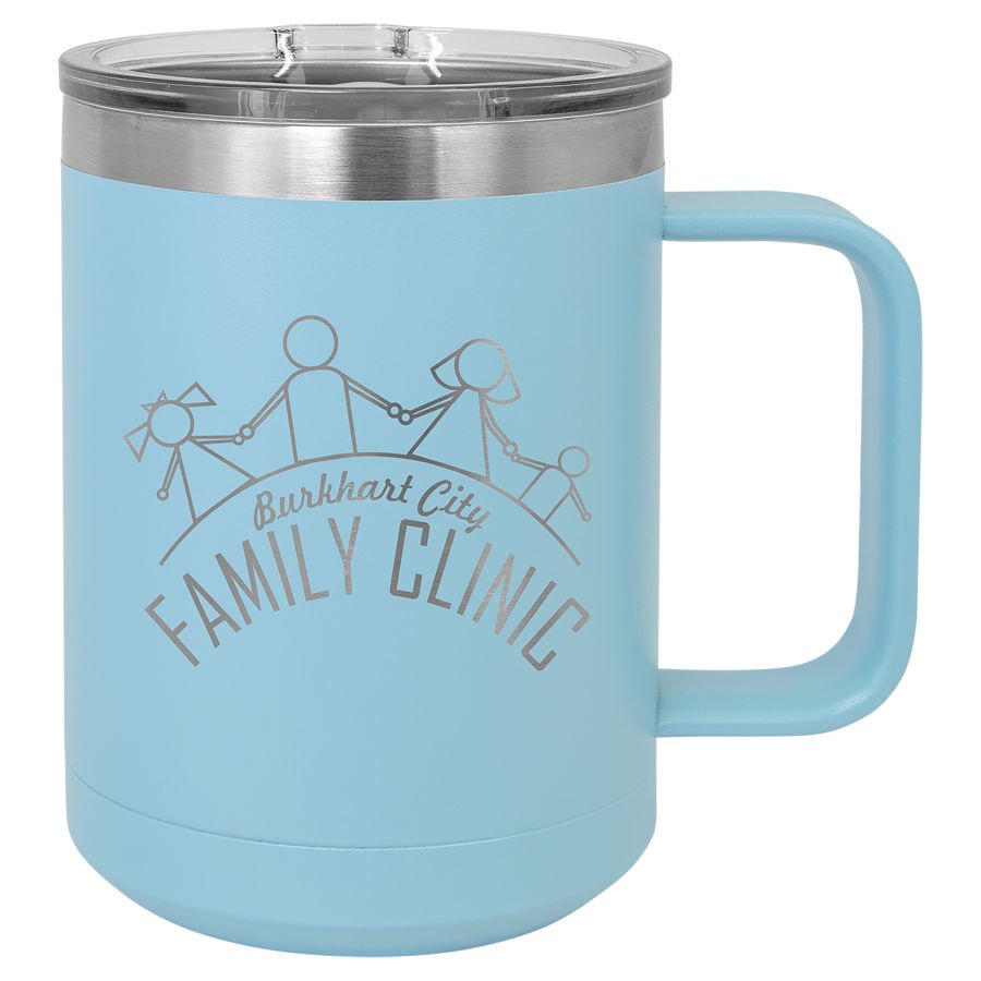 Engraved Polar Camel 15 oz Vacuum Insulated Mug with Slider Lid - Light Blue