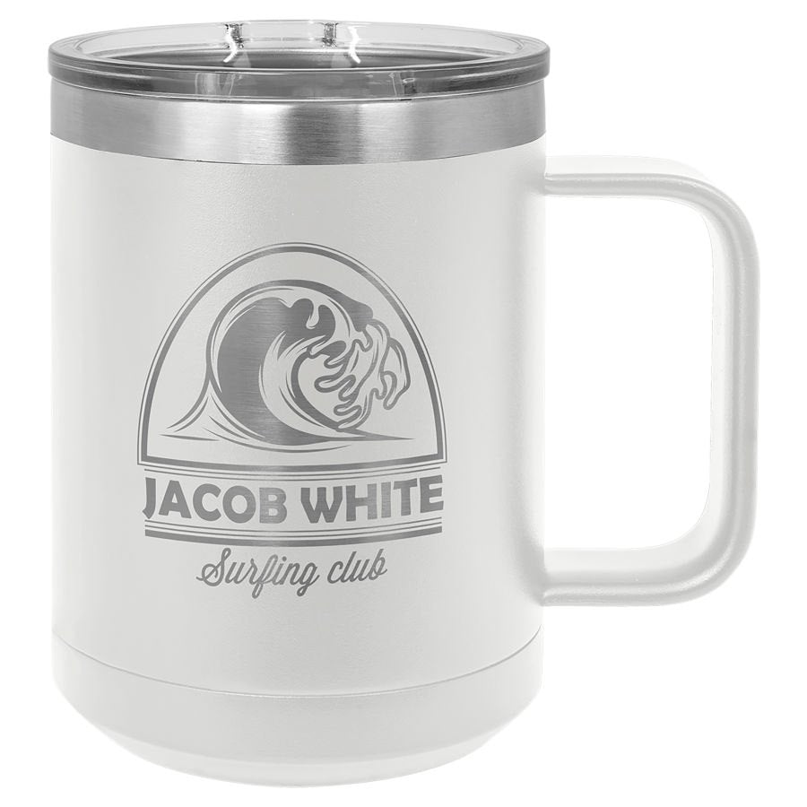 Engraved Polar Camel 15 oz Vacuum Insulated Mug with Slider Lid - White