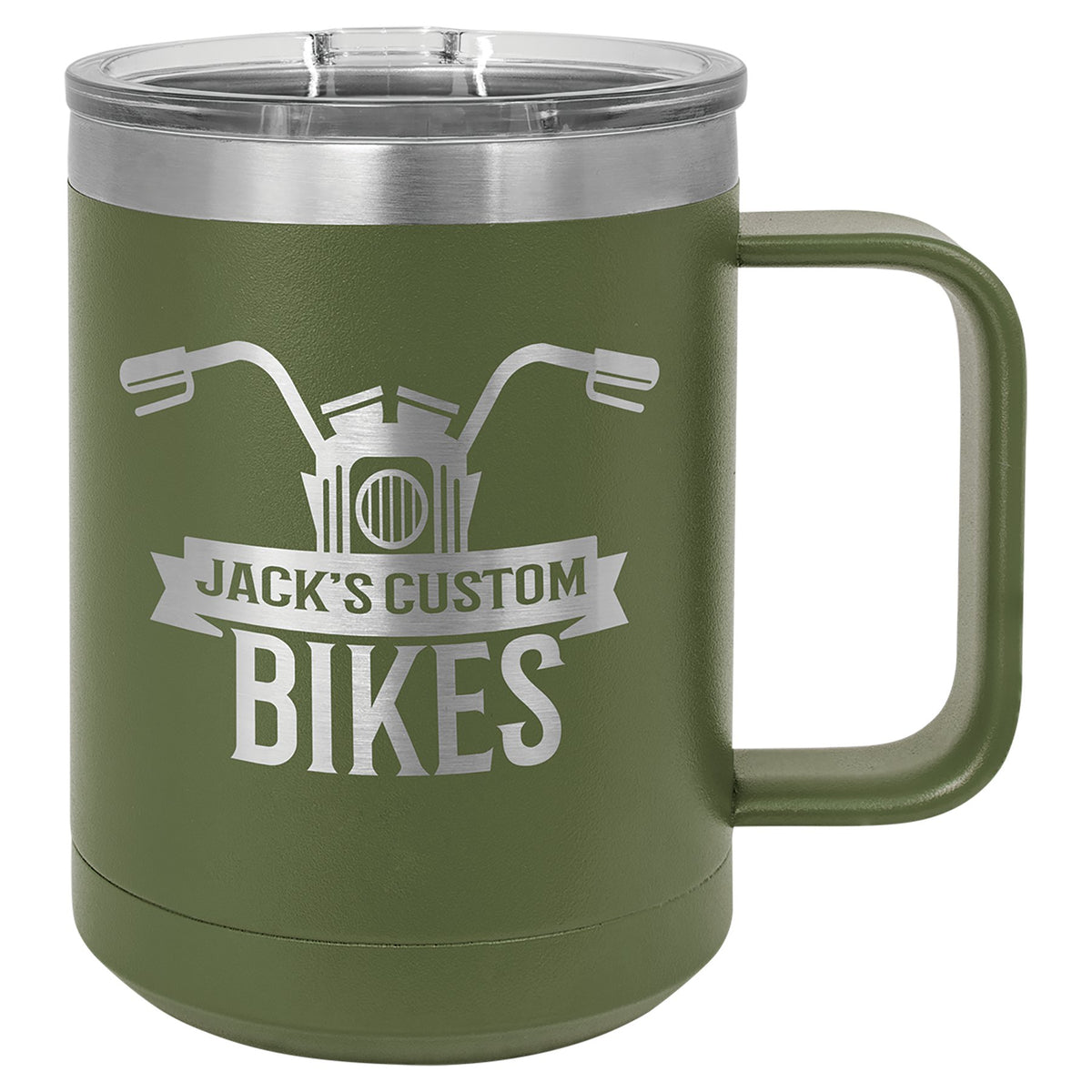 Engraved Polar Camel 15 oz Vacuum Insulated Mug with Slider Lid - Olive Green