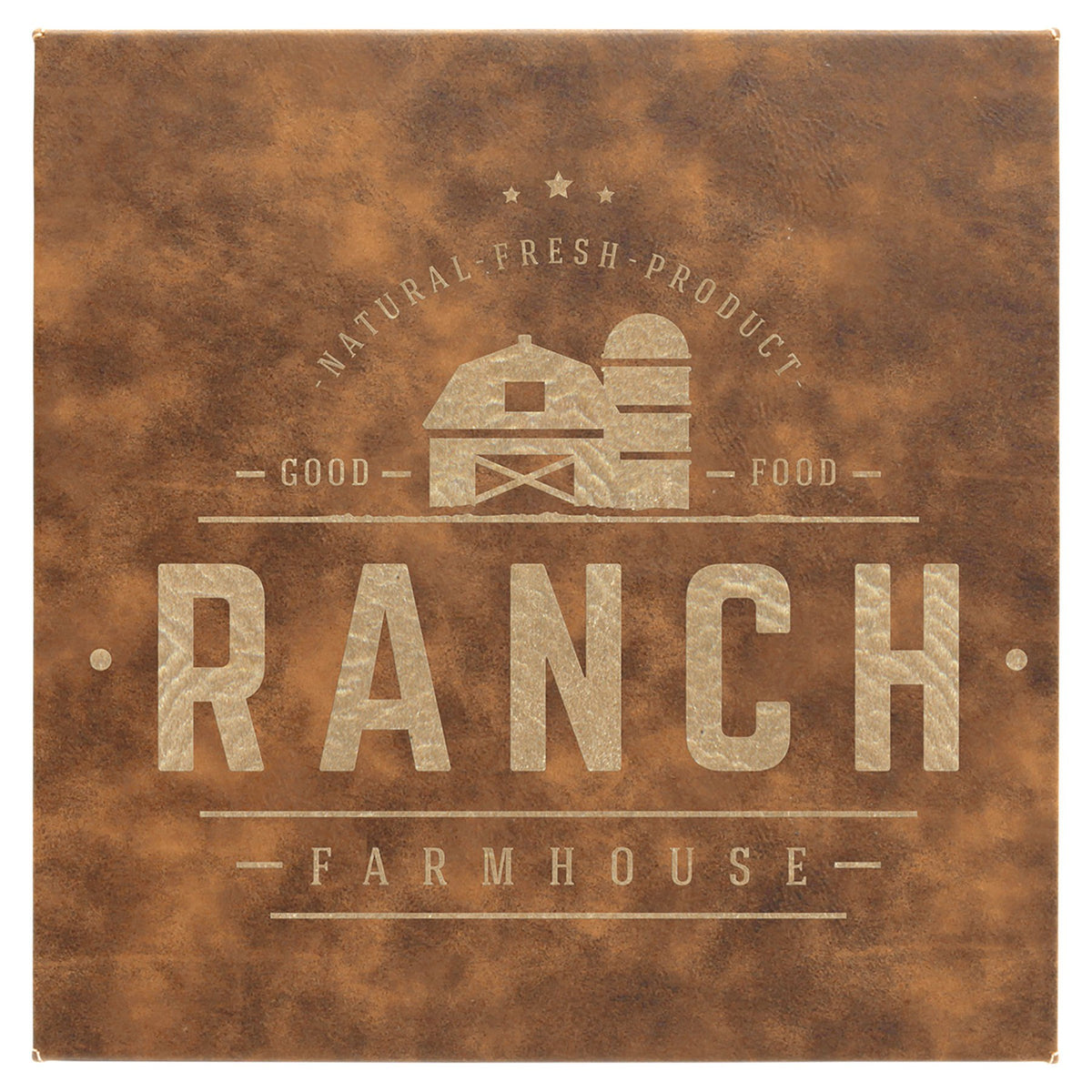 Engraved Leatherette Wall Decor with Sawtooth Hanger - Rustic/Gold / 10 x 10 in