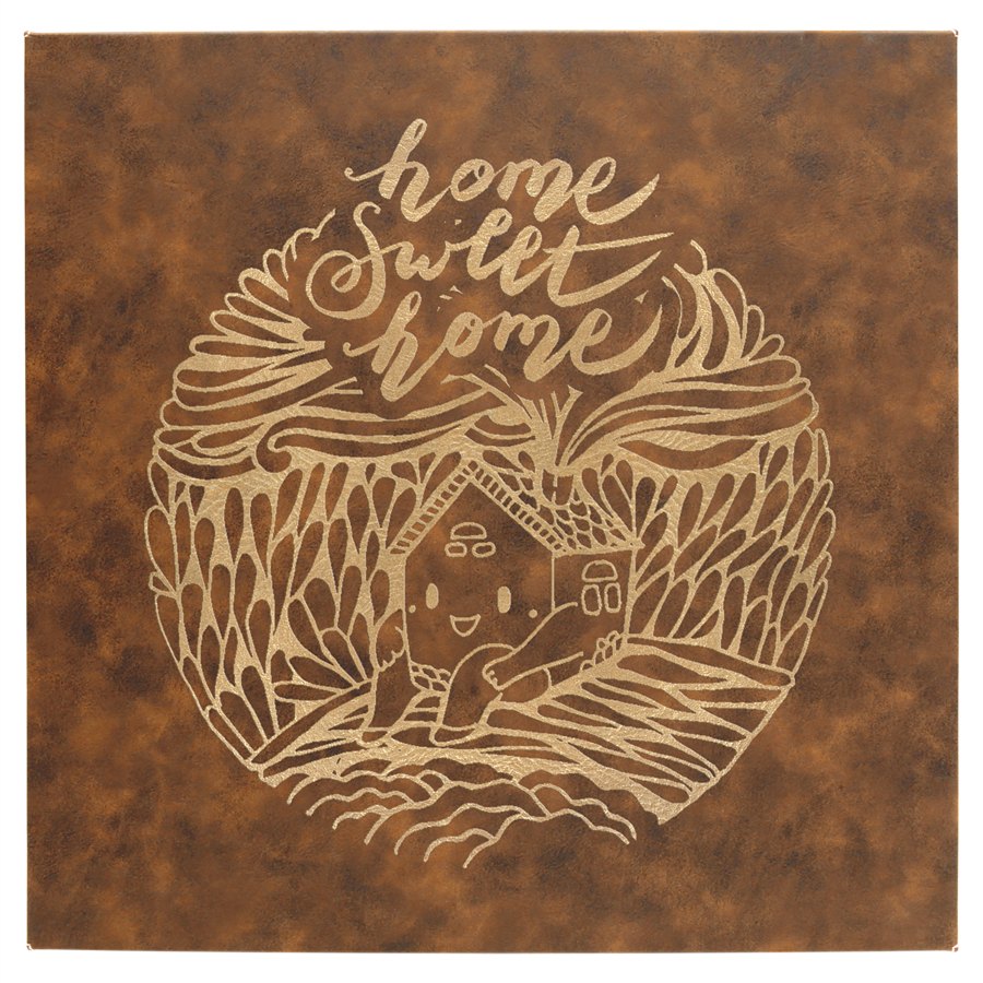 Engraved Leatherette Wall Decor with Sawtooth Hanger - Rustic/Gold / 14 x 14 in