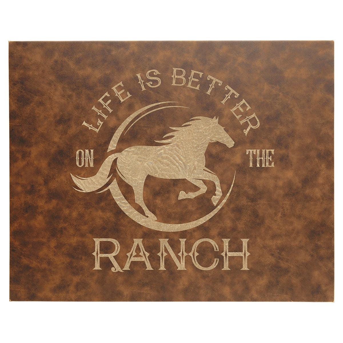 Engraved Leatherette Wall Decor with Sawtooth Hanger - Rustic/Gold / 12 x 18 in