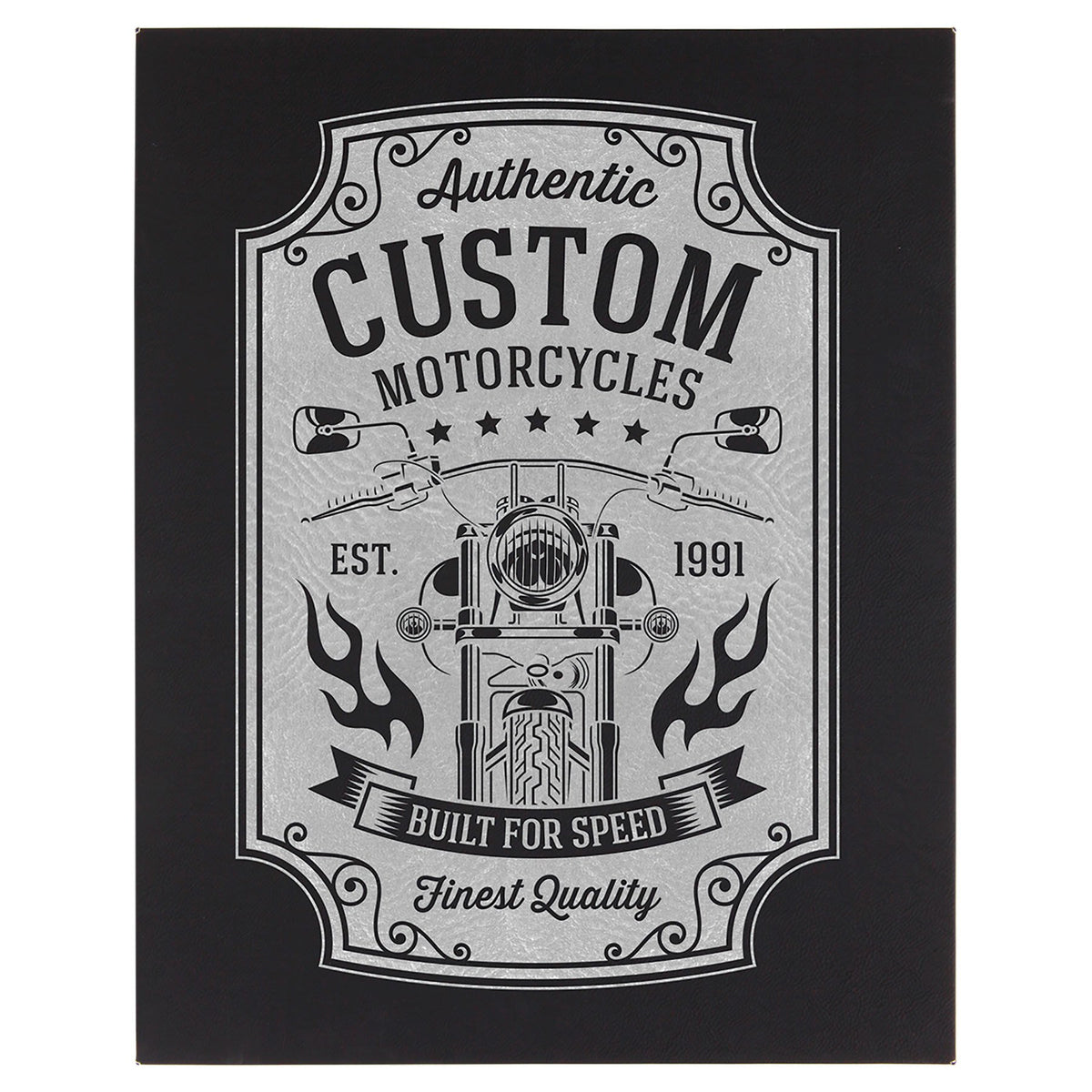Engraved Leatherette Wall Decor with Sawtooth Hanger - Black/Silver / 16 x 20 in