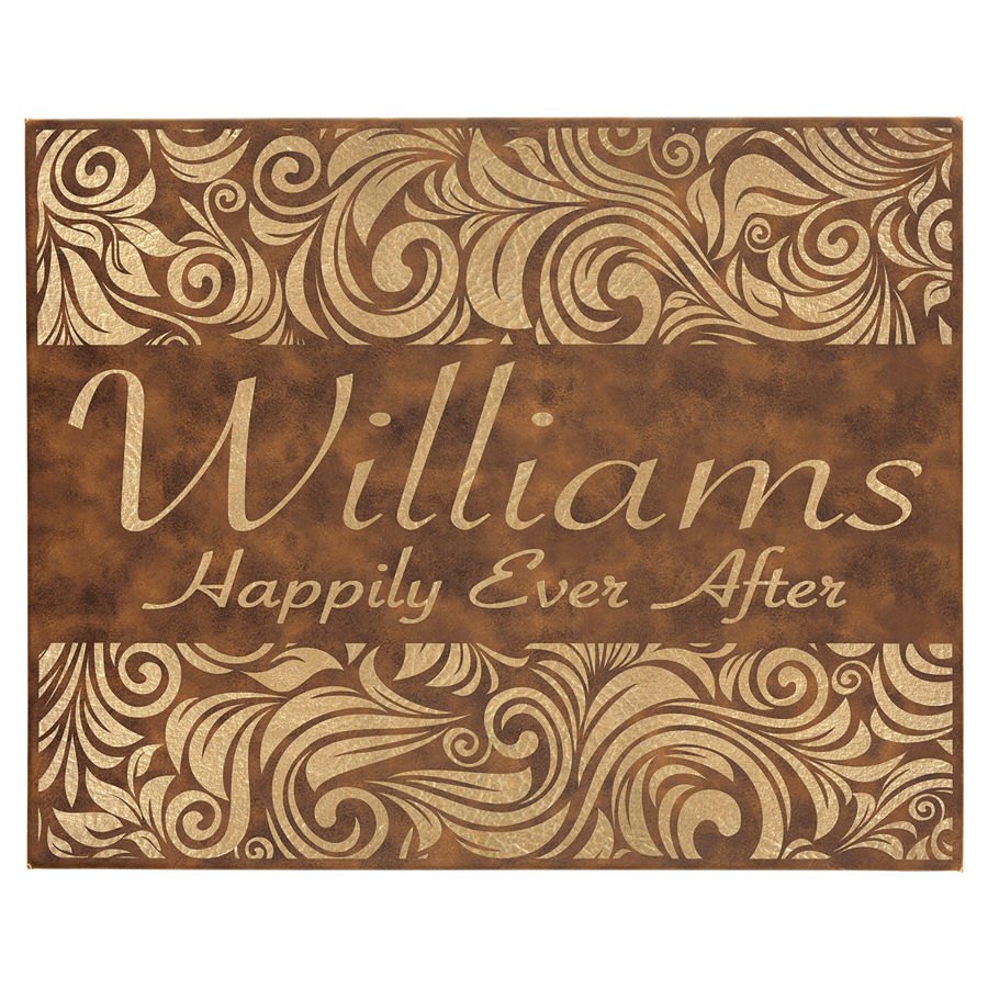 Engraved Leatherette Wall Decor with Sawtooth Hanger - Rustic/Gold / 16 x 20 in