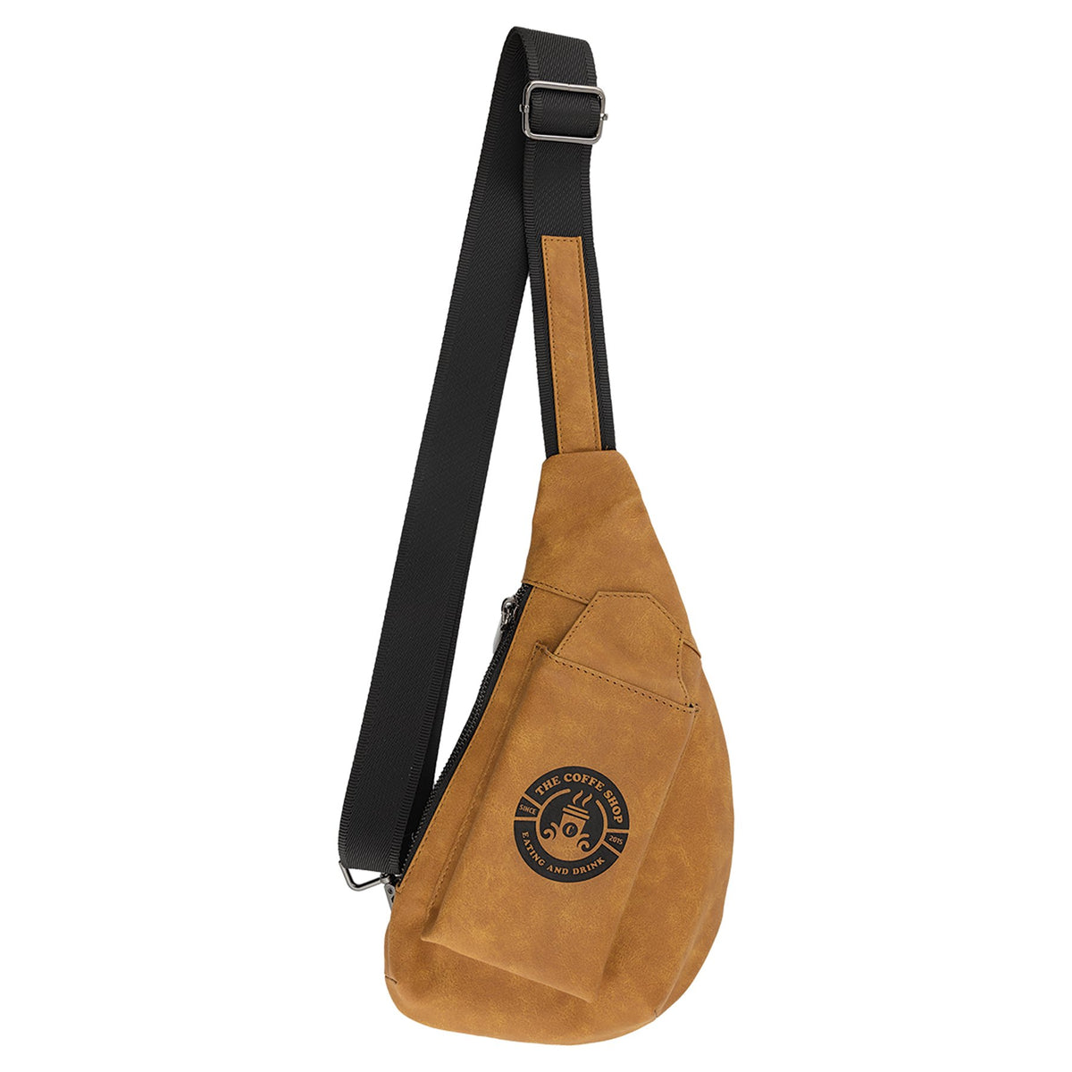 Engraved Creekside Leatherette Crescent Bag - Light Brown
