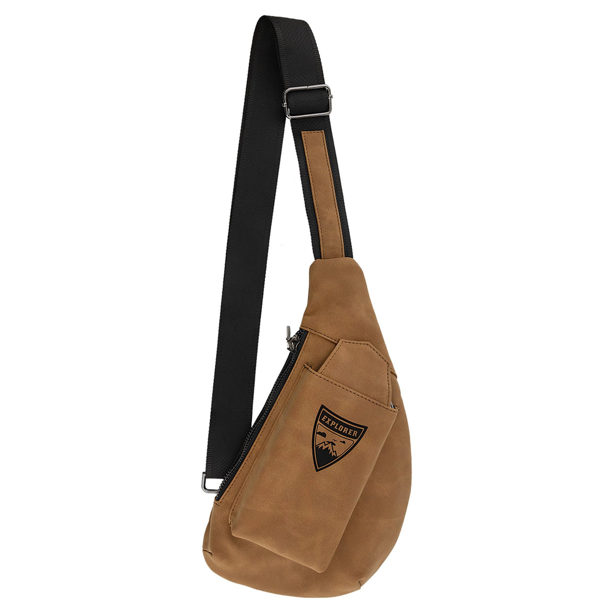 Engraved Creekside Leatherette Crescent Bag - Medium Brown