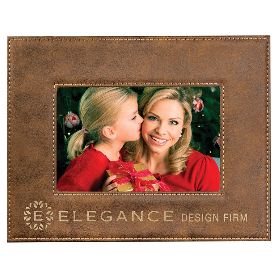 Engraved Leatherette Photo Frame - Rustic/Gold / 4 x 6 in