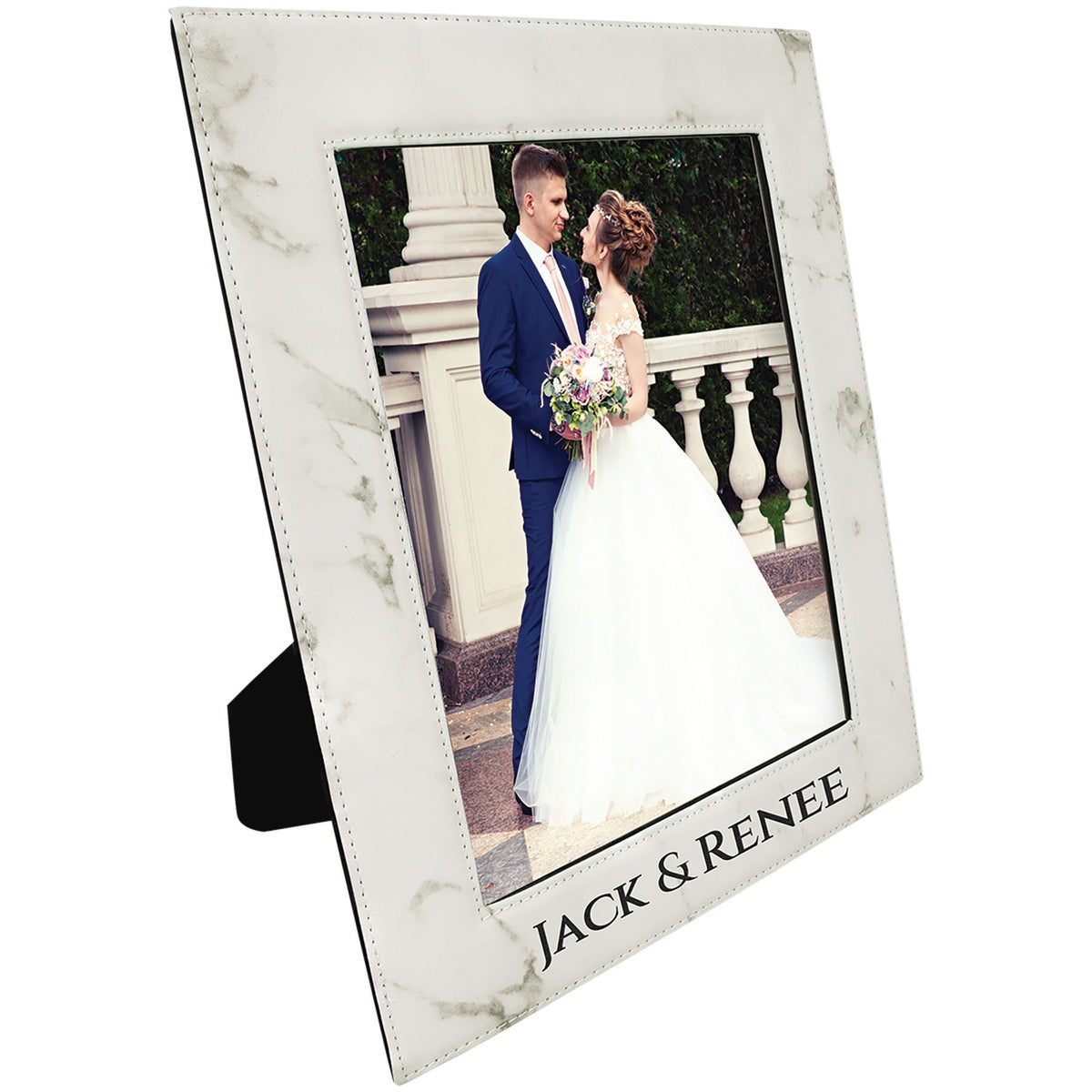 Engraved Leatherette Photo Frame - White Marble / 8 x 10 in