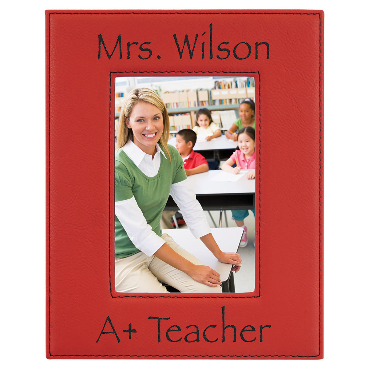 Engraved Leatherette Photo Frame - Red / 4 x 6 in
