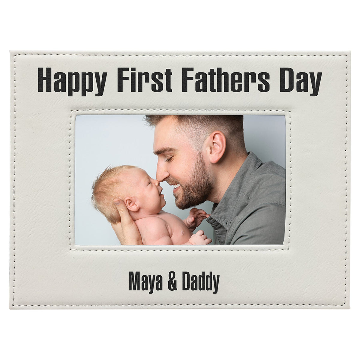 Engraved Leatherette Photo Frame - White / 4 x 6 in