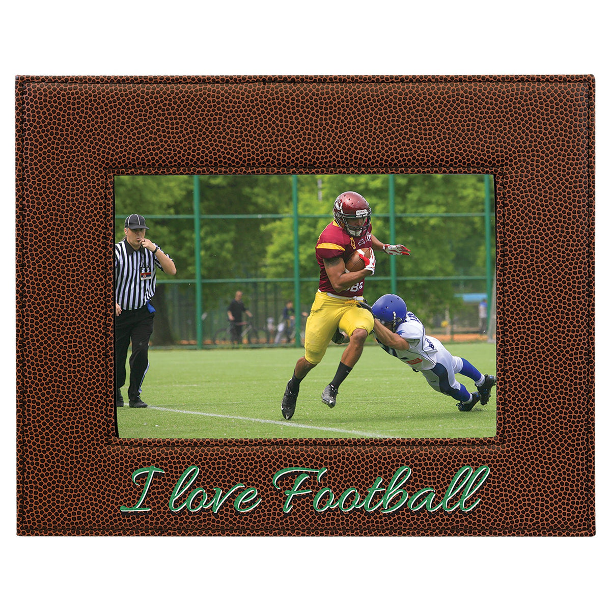 Engraved Football Leatherette Photo Frame - 5 x 7 in