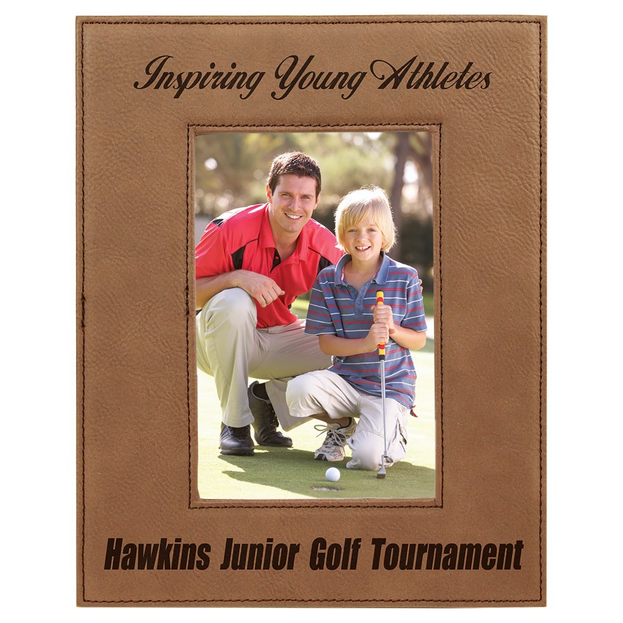 Engraved Leatherette Photo Frame - Dark Brown / 4 x 6 in