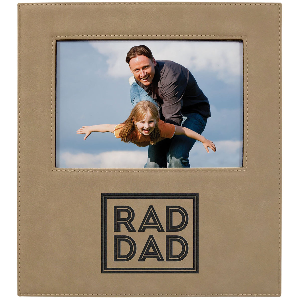Engraved Leatherette Photo Frame with Personalization Area - Light Brown / 5 x 7 in