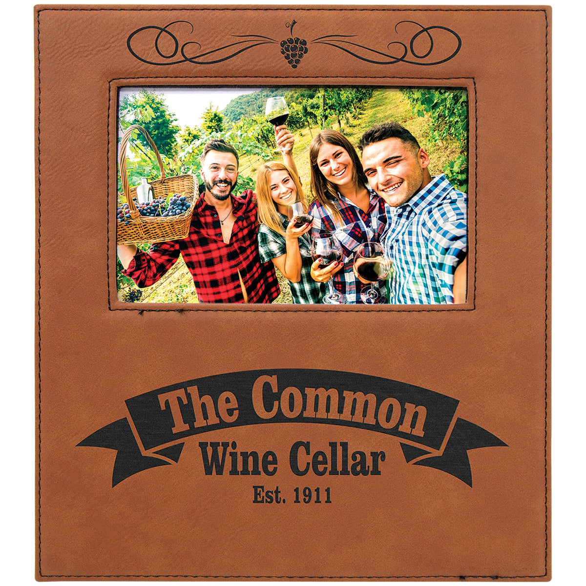 Engraved Leatherette Photo Frame with Personalization Area - Rawhide / 4 x 6 in