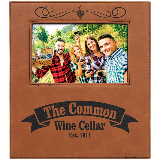 Engraved Leatherette Photo Frame with Personalization Area - Rawhide / 4 x 6 in