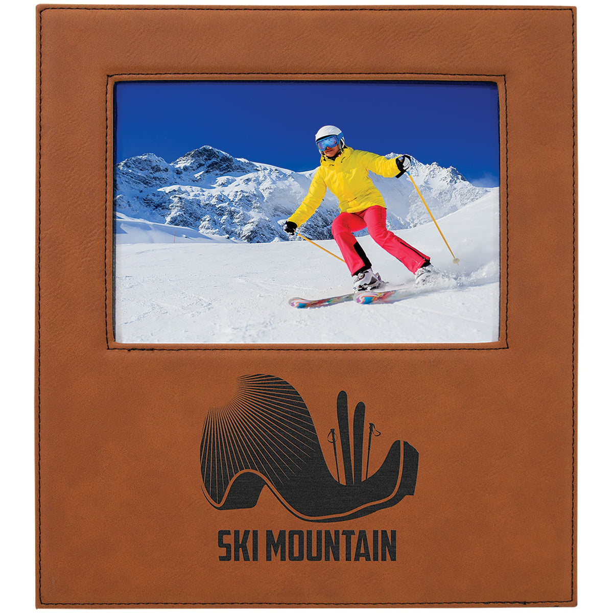 Engraved Leatherette Photo Frame with Personalization Area - Rawhide / 5 x 7 in