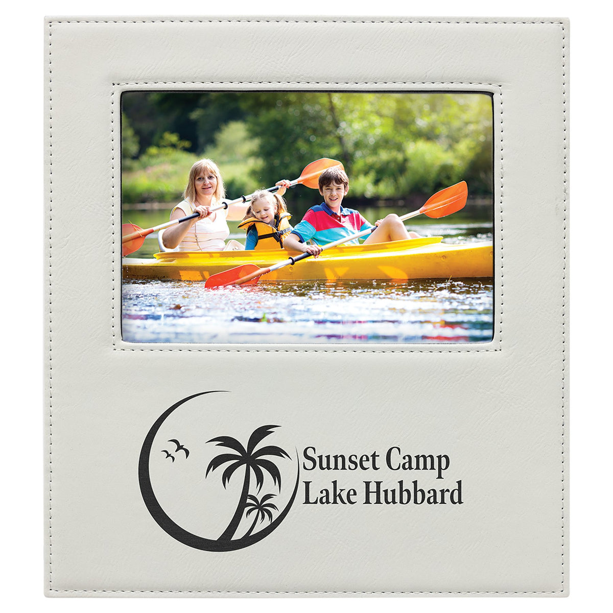 Engraved Leatherette Photo Frame with Personalization Area - White / 5 x 7 in