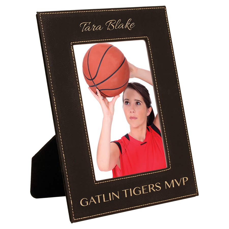 Engraved Leatherette Photo Frame - Black/Gold / 5 x 7 in