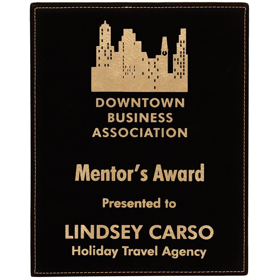 Engraved Leatherette Plaque - Black/Gold / 8 x 10 in
