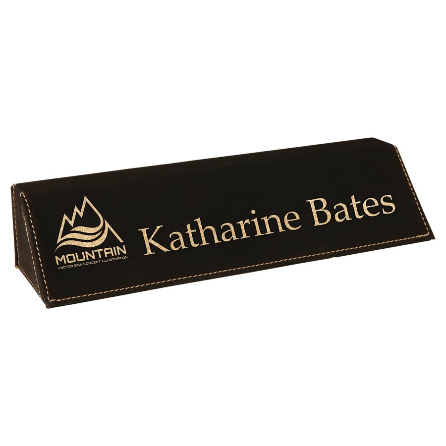 Engraved Leatherette Desk Wedge - Black/Gold / 8 1/2 in