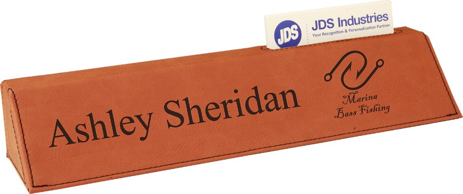 Engraved Leatherette Desk Wedge with Business Card Holder - Rawhide