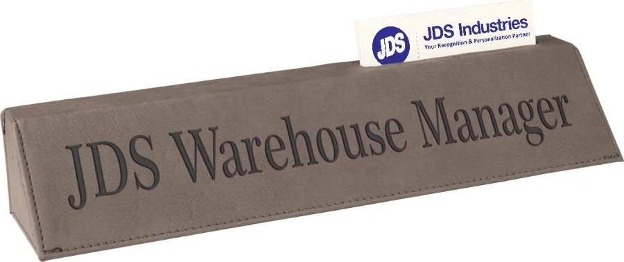 Engraved Leatherette Desk Wedge with Business Card Holder - Gray