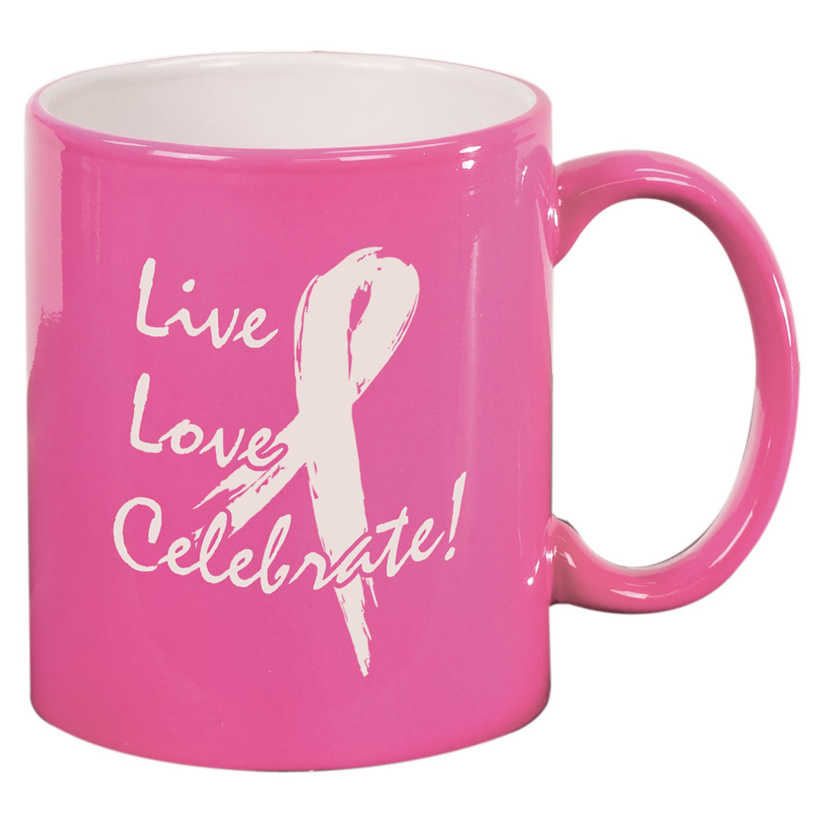 Engraved 11 oz Round Ceramic Coffee Mug - Pink