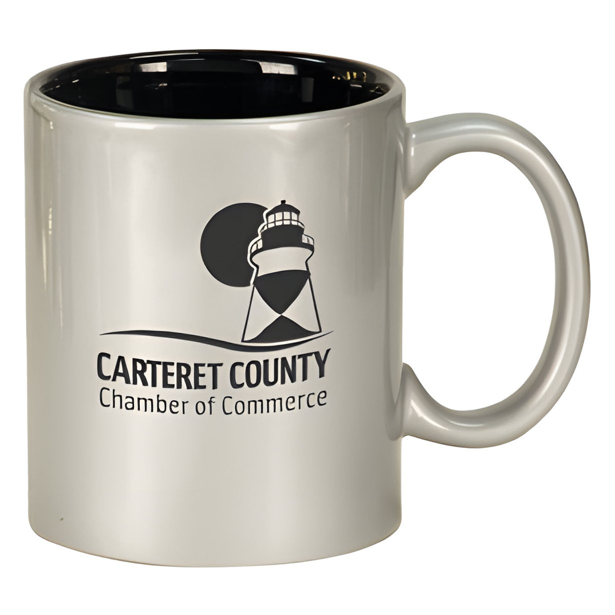 Engraved 11 oz Round Ceramic Coffee Mug - Silver/Black