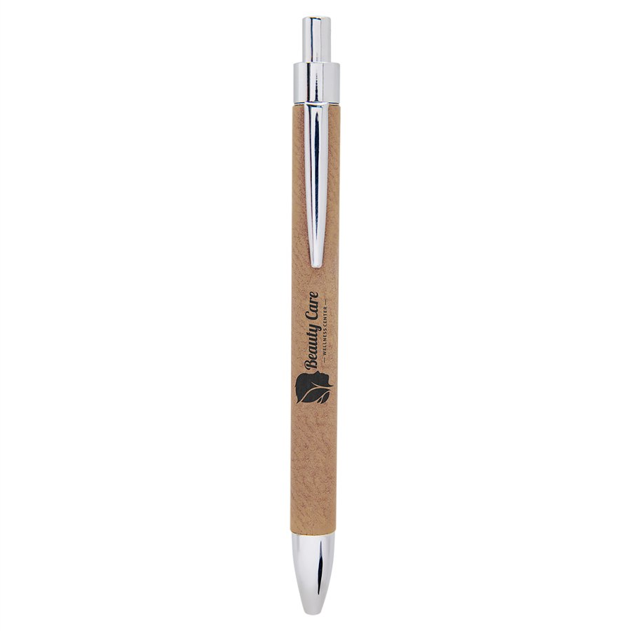 Engraved Leatherette Pen - Light Brown