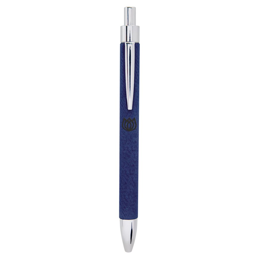 Engraved Leatherette Pen - Blue/Black