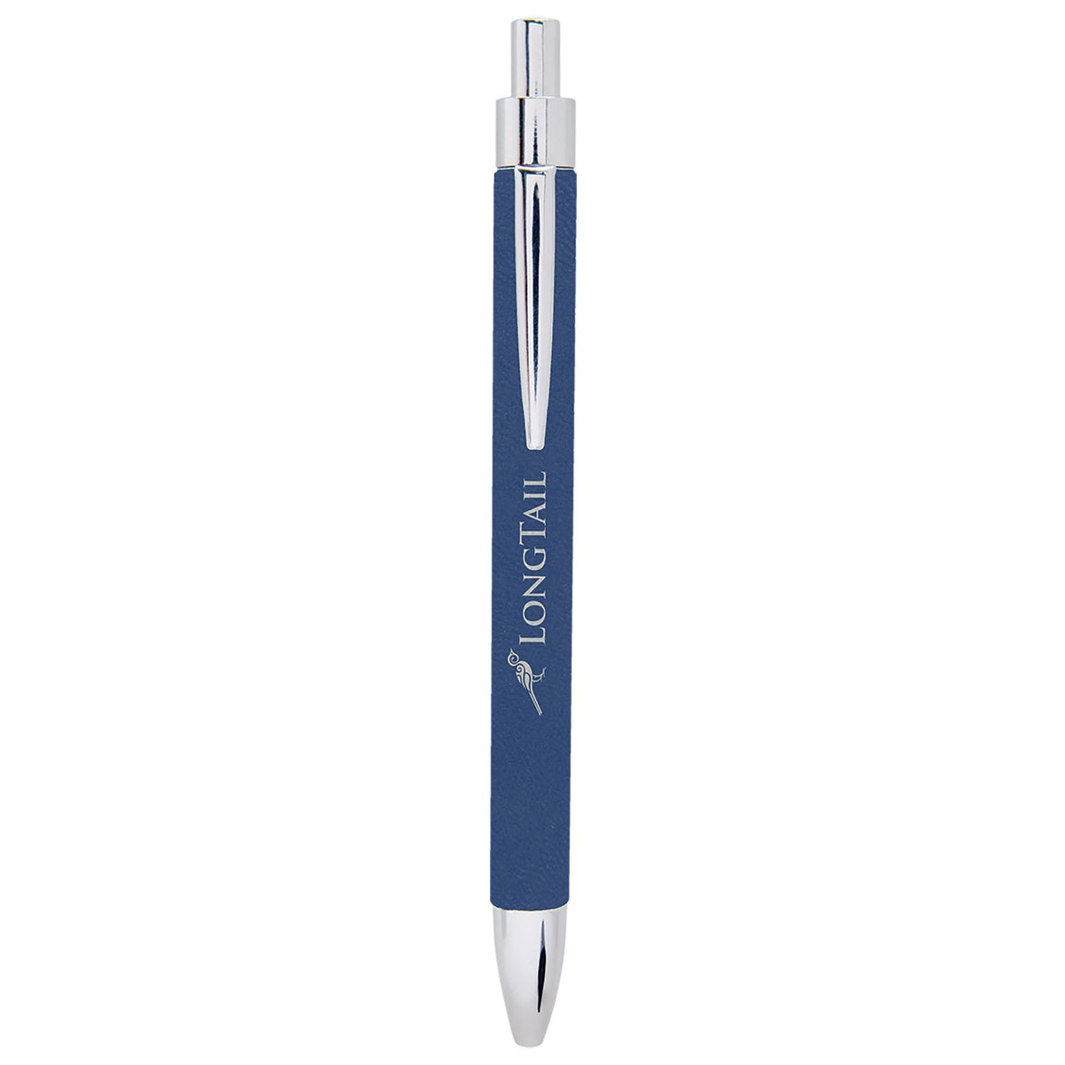 Engraved Leatherette Pen - Blue/Silver