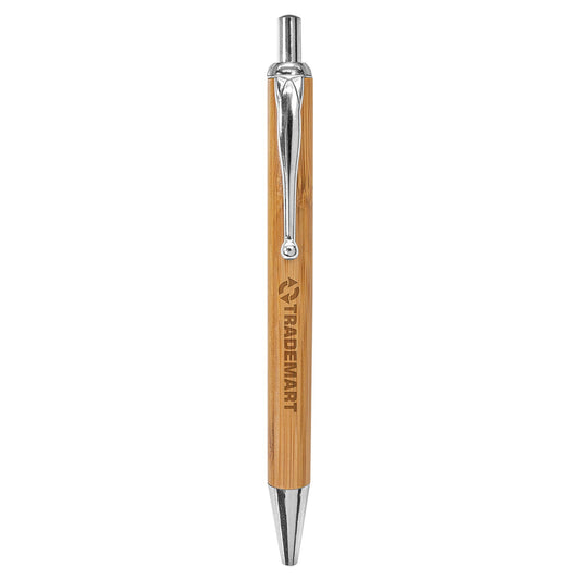 Engraved Bamboo Pen with Silver Trim