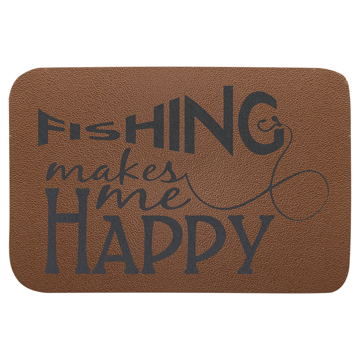 Engraved Rectangle Genuine Leather Patch with Adhesive - Brown