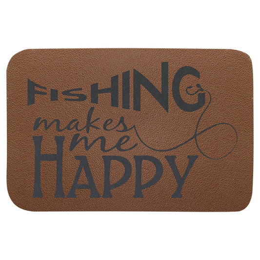 Engraved Rectangle Genuine Leather Patch with Adhesive - Brown