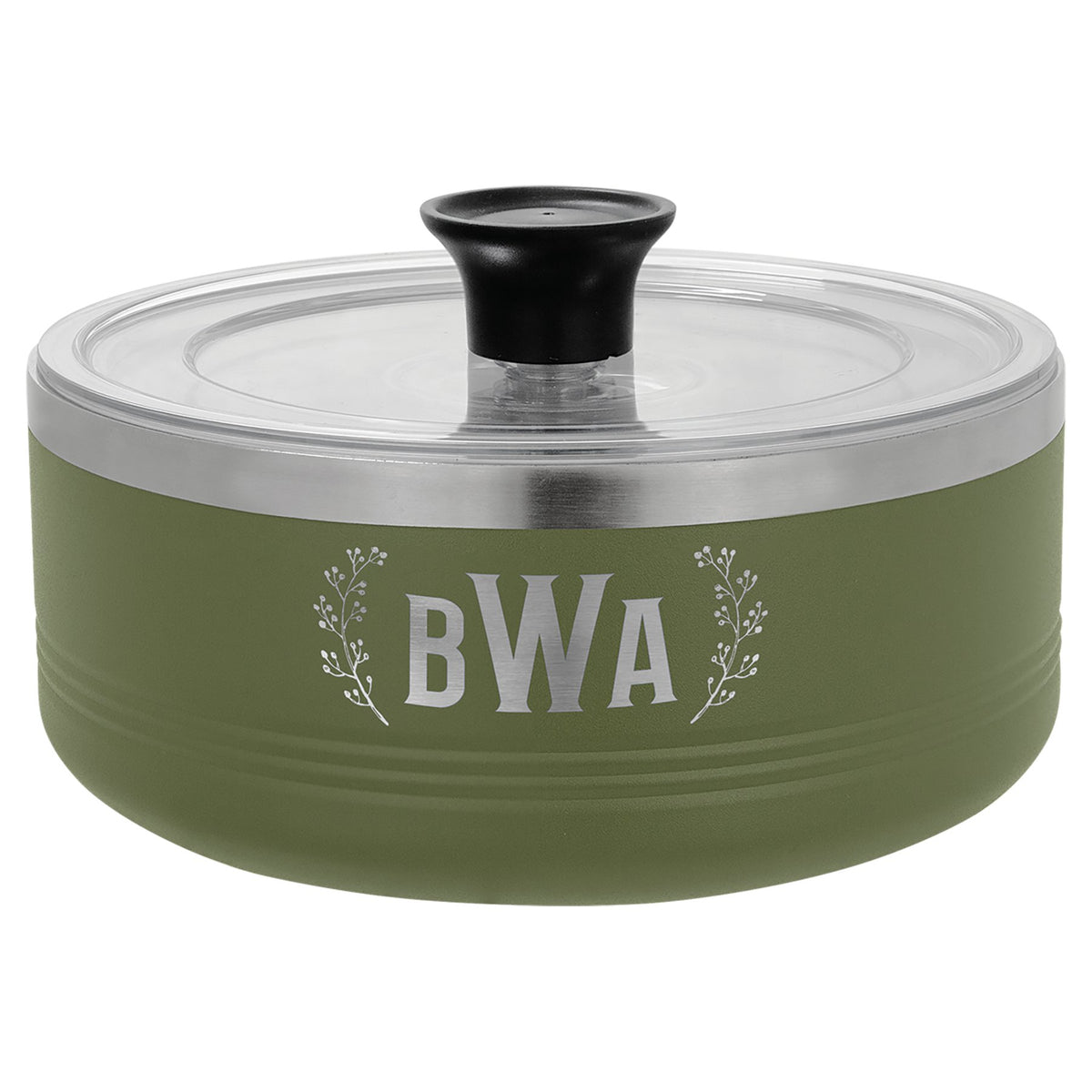 Engraved Polar Camel Serving Bowl with Lid - Olive Green / 1 1/4 qt