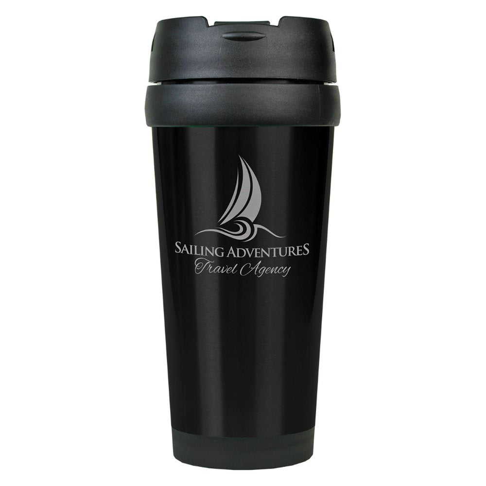 Engraved 16 oz Stainless Steel Travel Mug - Black