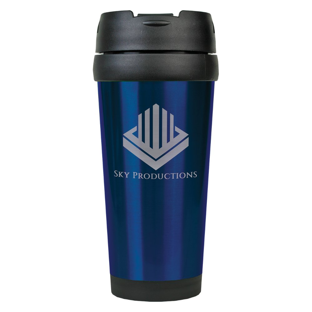 Engraved 16 oz Stainless Steel Travel Mug - Blue