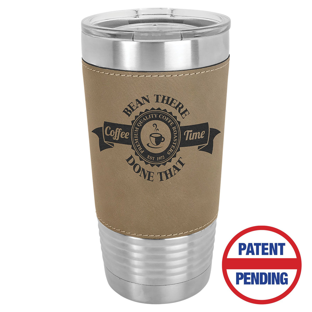 Engraved Polar Camel Leatherette Grip Tumbler with Standard Lid - Light Brown