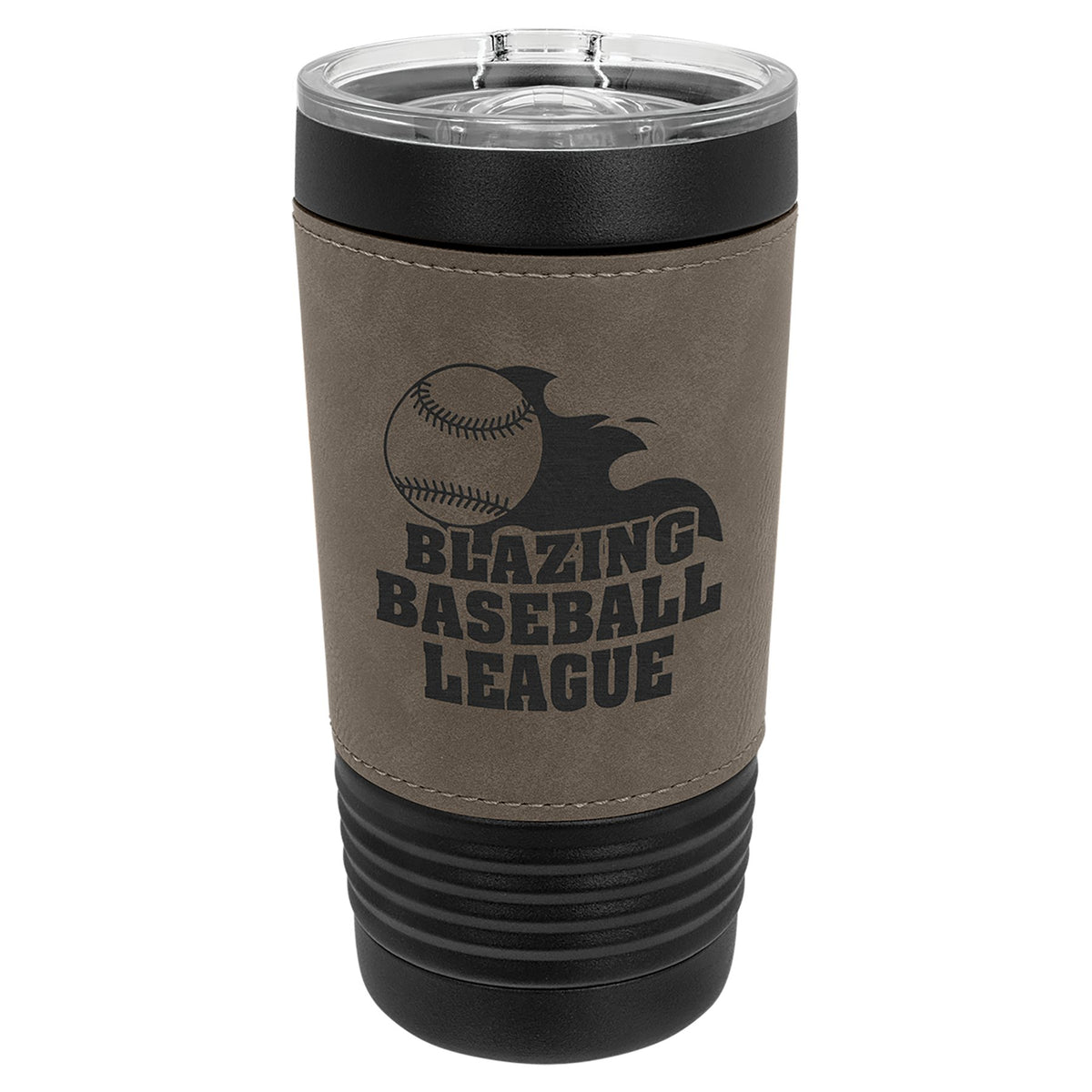 Engraved Polar Camel Black Tumbler with Leatherette Wrap and Slider Lid - Gray