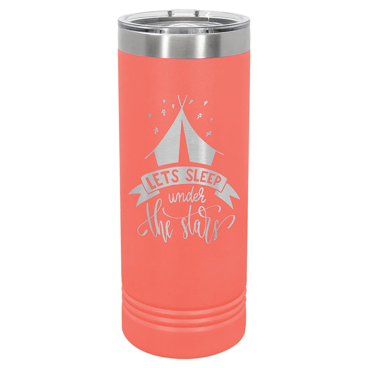 Engraved Polar Camel 22 oz Skinny Tumbler with Slider Lid - Coral