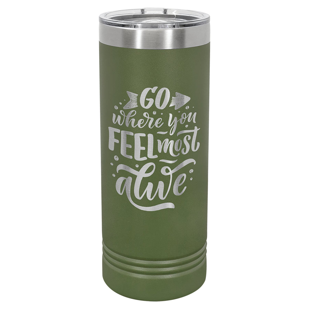 Engraved Polar Camel 22 oz Skinny Tumbler with Slider Lid - Olive Green
