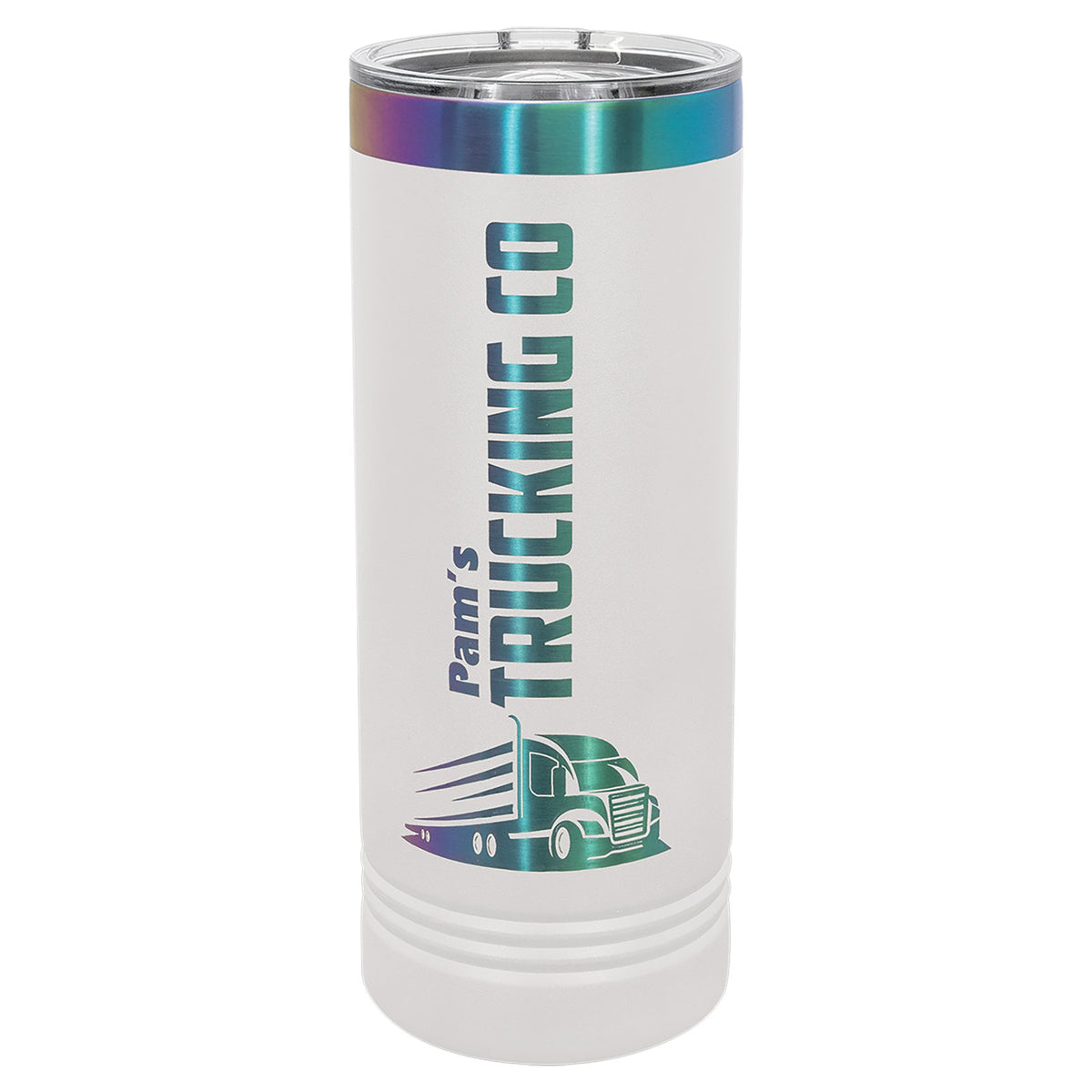 Engraved Polar Camel 22 oz Skinny Tumbler with Slider Lid - White/Prism