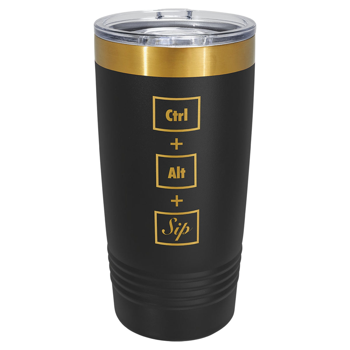 Engraved Polar Camel Ringneck Tumbler with Slider Lid - Black/Bright Gold / 20 oz