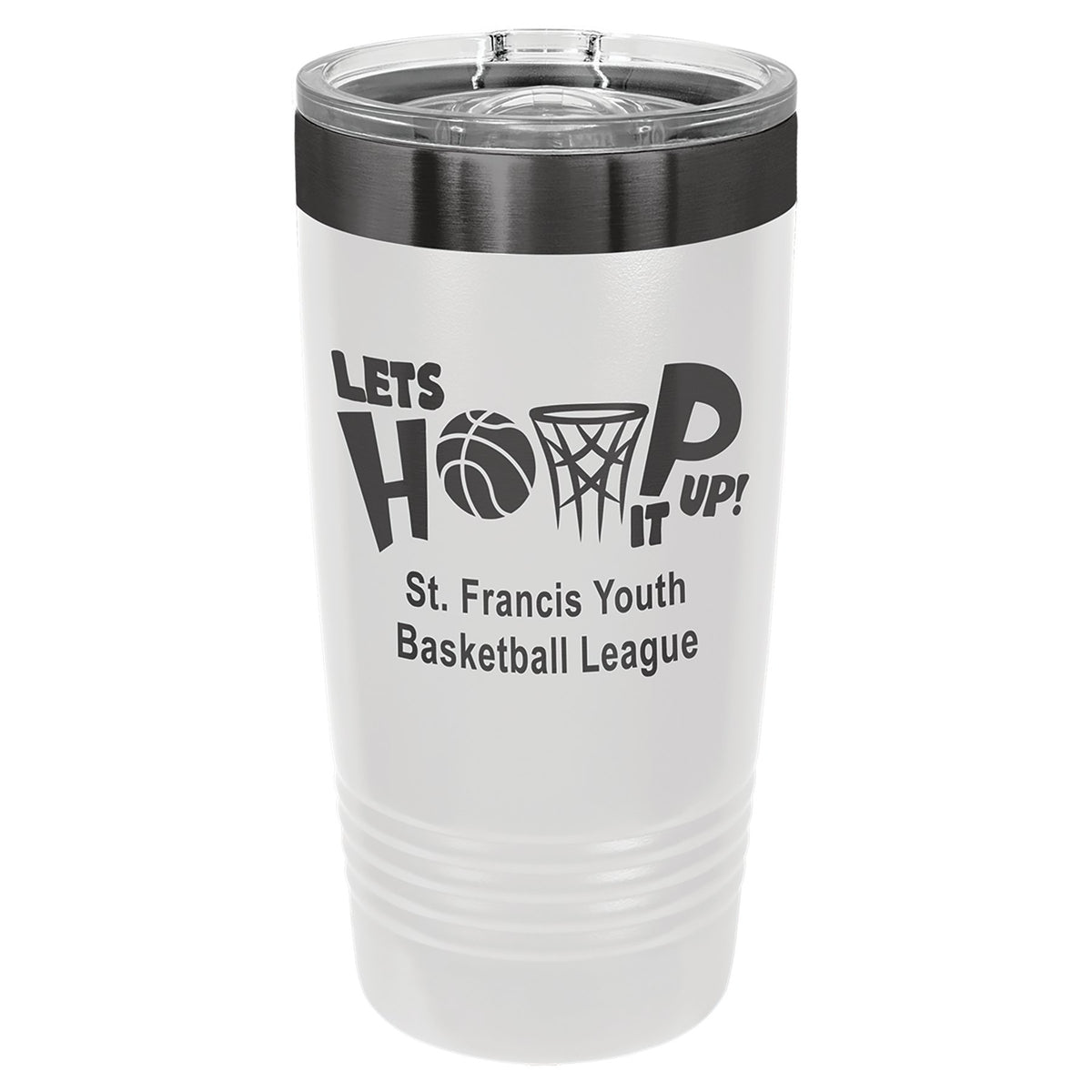 Engraved Polar Camel Ringneck Tumbler with Slider Lid - White/Ghost Black / 20 oz