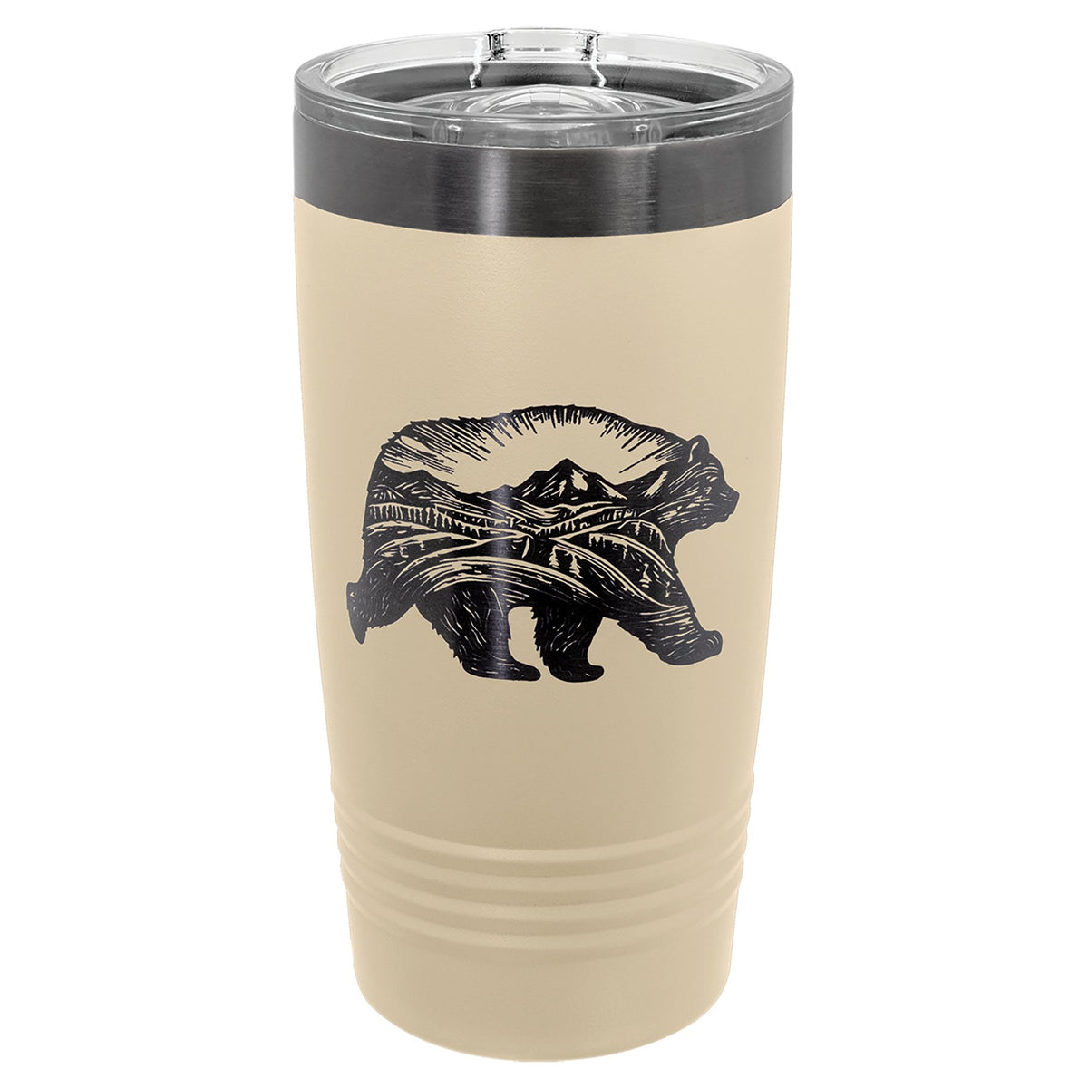 Engraved Polar Camel Ringneck Tumbler with Slider Lid - Warm Sand/Ghost Black / 20 oz