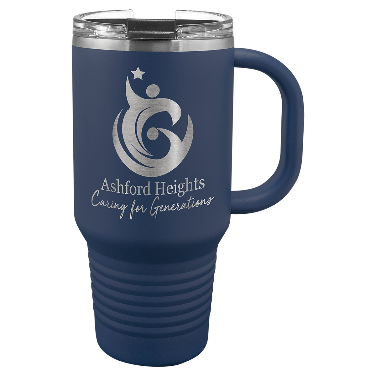 Engraved Polar Camel Travel Mug with Handle and Straw - Navy Blue / 32 oz