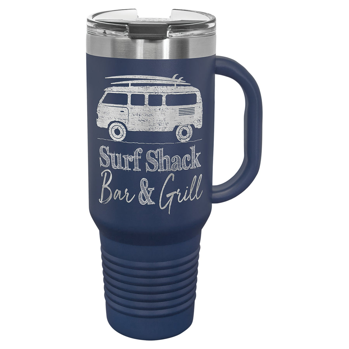 Engraved Polar Camel Travel Mug with Handle and Straw - Navy Blue / 40 oz